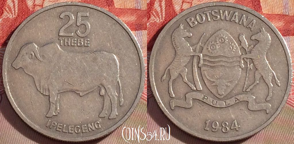Монета Ботсвана 25 тхебе 1984 года, КМ# 6, 093b-059