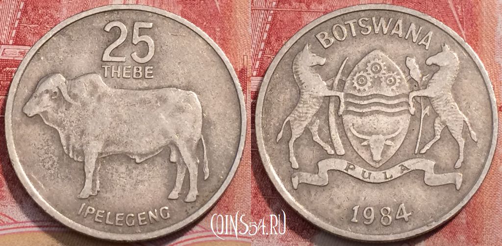 Монета Ботсвана 25 тхебе 1984 года, КМ# 6, 250-020