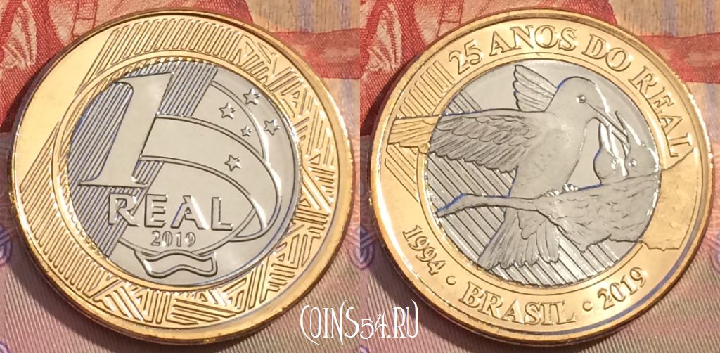 Монета Бразилия 1 реал 2019 года, 262b-001