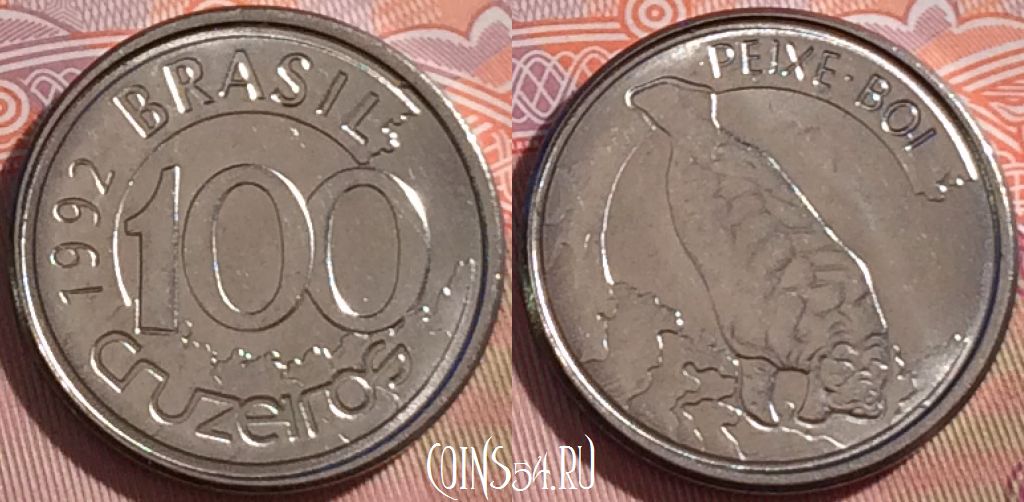 Монета Бразилия 100 крузейро 1992 года, KM# 623, 272-036