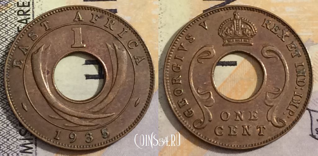 Монета Британская Восточная Африка 1 цент 1935 года, KM# 22, 154-056