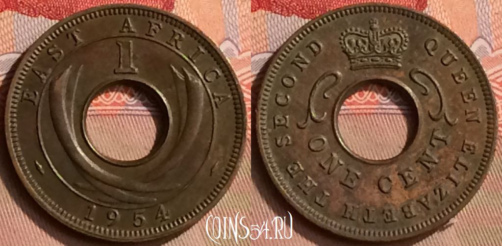 Монета Британская Восточная Африка 1 цент 1954 года, KM# 35, 421-054