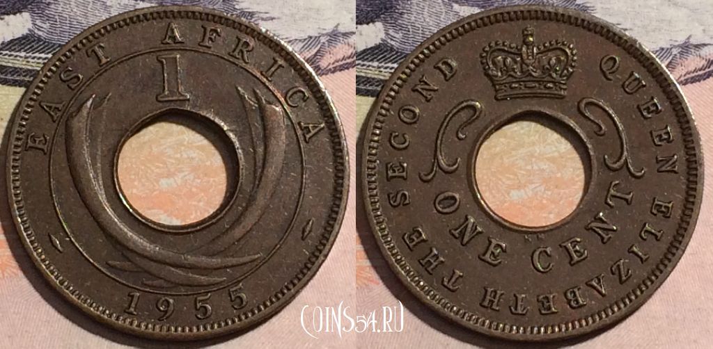 Монета Британская Восточная Африка 1 цент 1955 года, KM# 35, 171-098