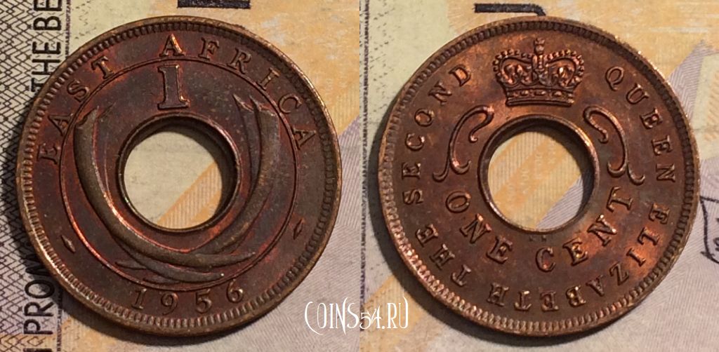 Монета Британская Восточная Африка 1 цент 1956 года, KM# 35, 162-048