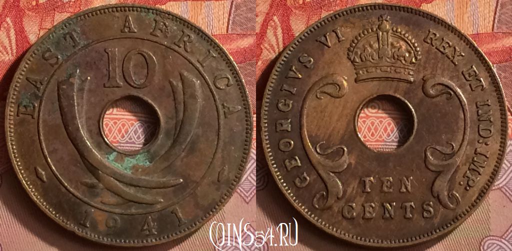 Монета Британская Восточная Африка 10 центов 1941 года, KM# 26, 421-033