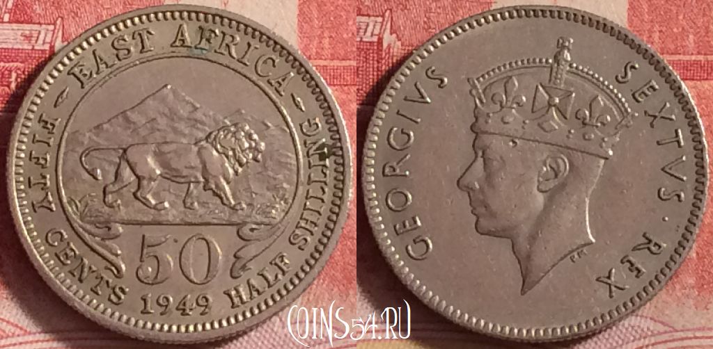 Монета Британская Восточная Африка 50 центов 1949 года, KM# 30, 203j-142