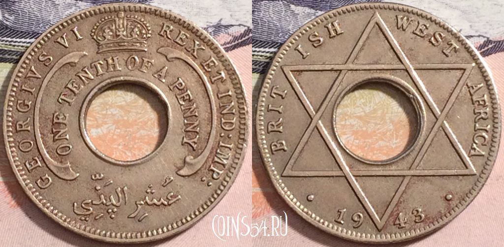 Монета Британская Западная Африка 1/10 пенни 1943 года, a088-048