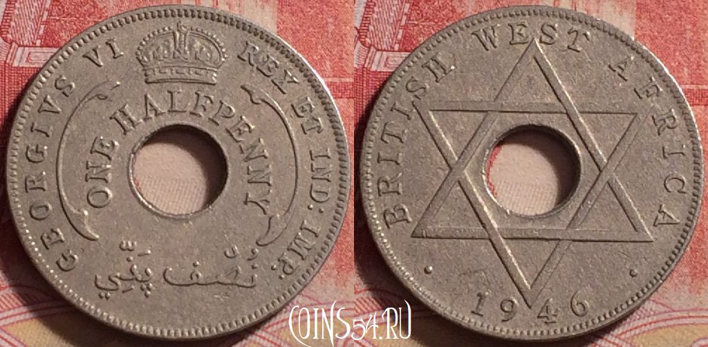 Монета Британская Западная Африка 1/2 пенни 1946 года, KM# 18, 224j-113
