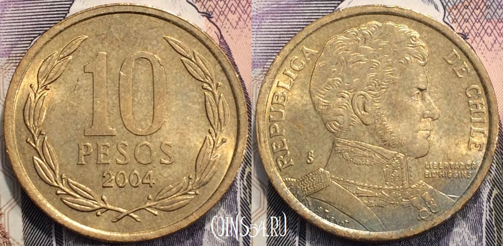 Монета Чили 10 песо 2004 года, KM 228, 117-016
