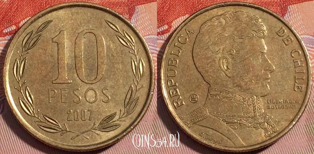 Монета Чили 10 песо 2007 года, KM# 228, a111-071
