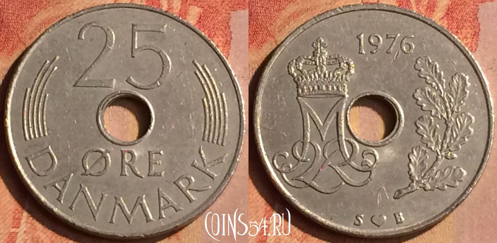 Монета Дания 25 эре 1976 года, KM# 861, 147n-052