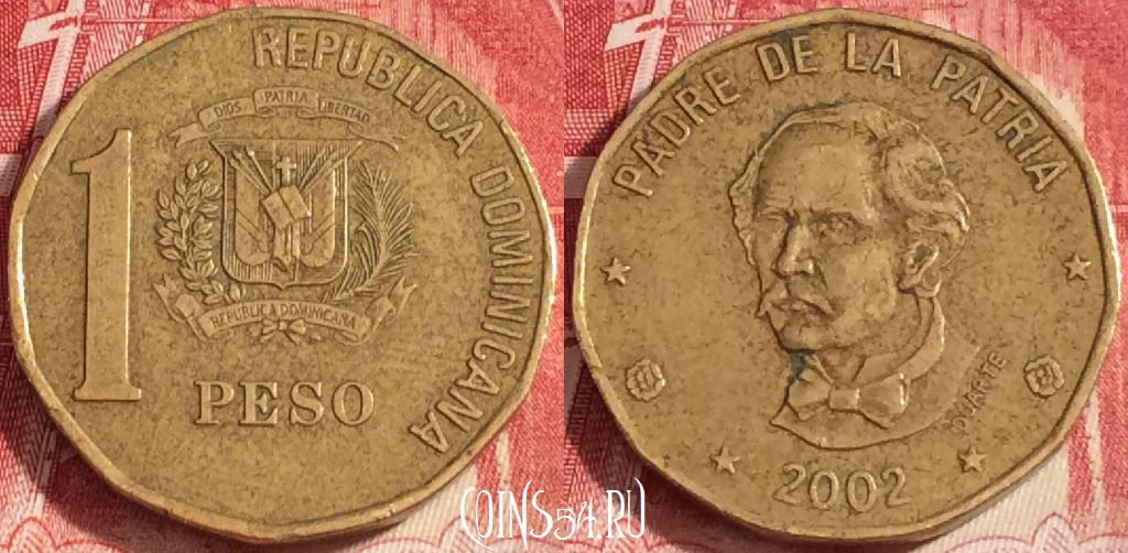 Монета Доминикана 1 песо 2002 года, KM# 80.2, 078a-143