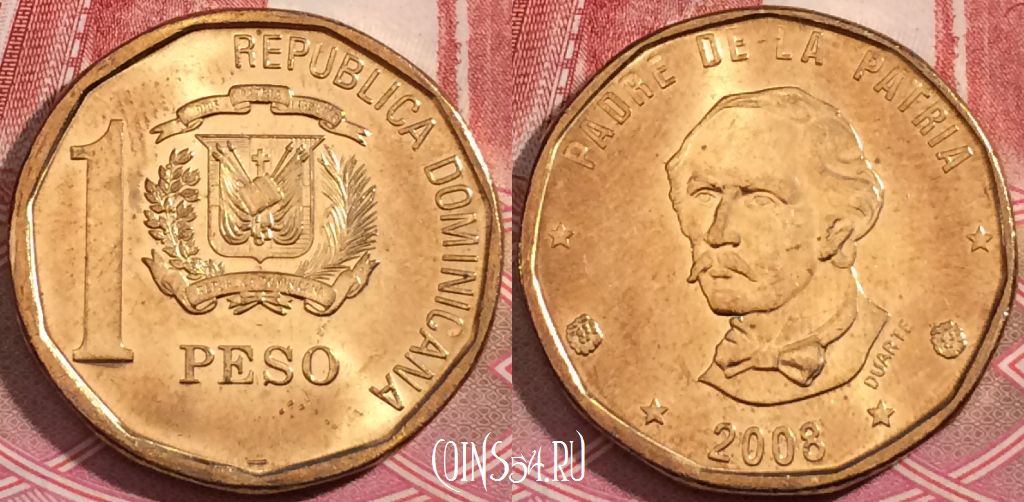 Монета Доминикана 1 песо 2008 года, магнитная, 191-018