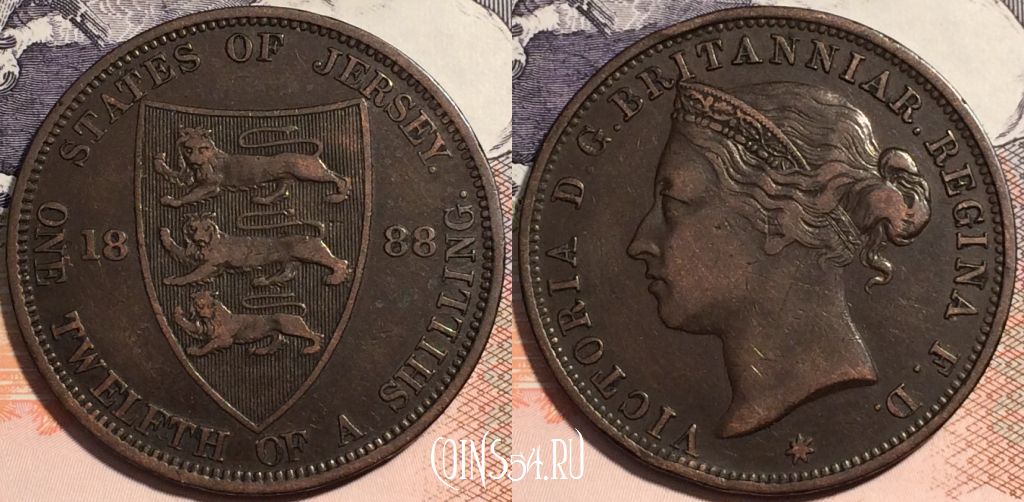 Монета Джерси 1/12 шиллинга 1888 года, KM# 8, a141-065