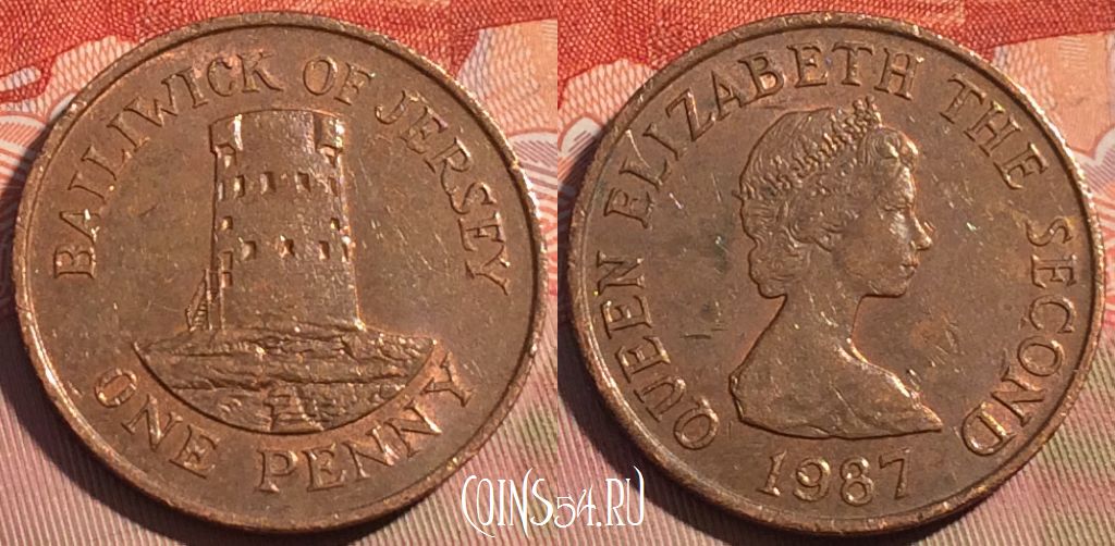 Монета Джерси 1 пенни 1987 года, KM# 54, 088c-136