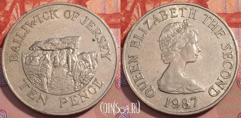 Монета Джерси 10 пенсов 1987 года, KM# 57.1, 242-015