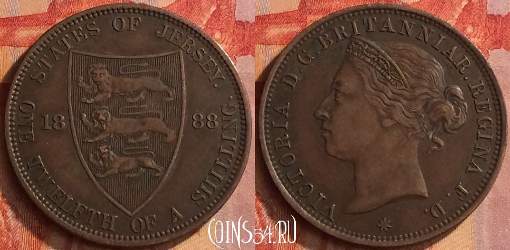 Монета Джерси 1/12 шиллинга 1888 года, KM# 8, 161o-009