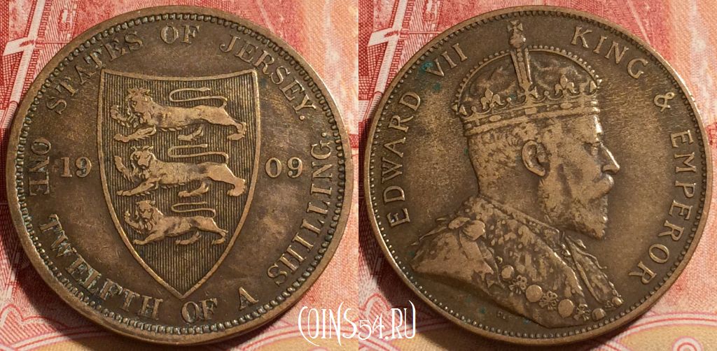 Монета Джерси 1/12 шиллинга 1909 года, KM# 10, 258-043