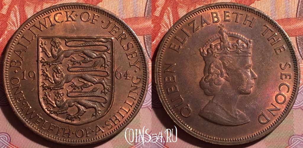 Монета Джерси 1/12 шиллинга 1964 года, KM# 21, 147g-114