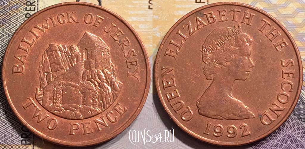 Монета Джерси 2 пенса 1992 года, KM# 55b, 144-127
