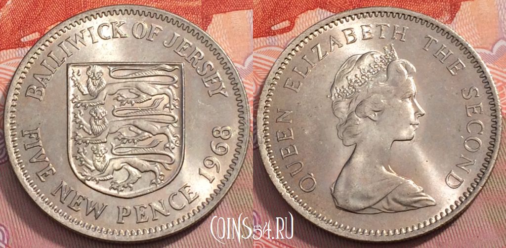 Монета Джерси 5 новых пенсов 1968 года, KM# 32, 251-027