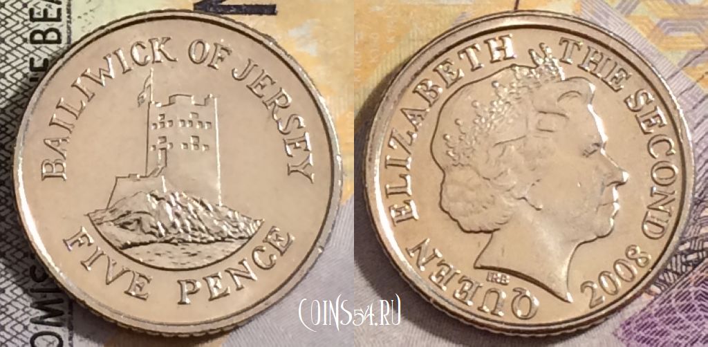 Монета Джерси 5 пенсов 2008 года, KM# 105, 154-099