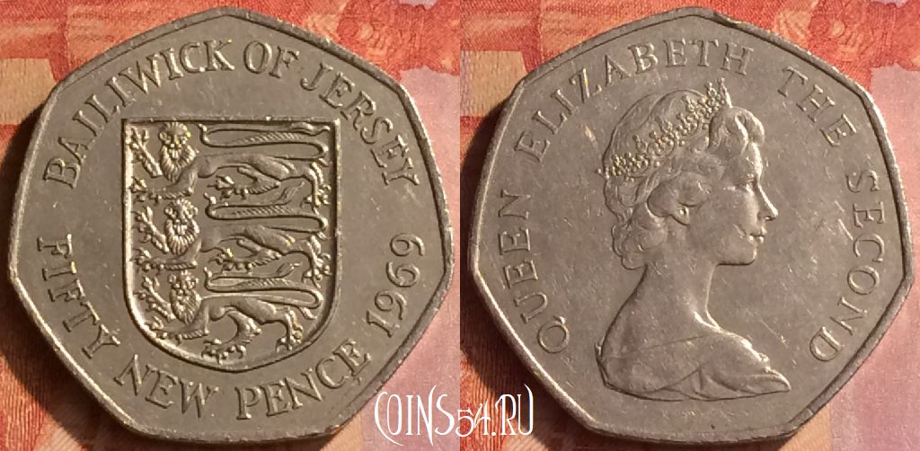 Монета Джерси 50 новых пенсов 1969 года, KM# 34, 125o-036