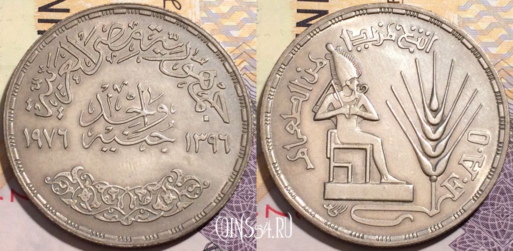 Монета Египет 1 фунт 1976 года, Осирис, Ag, KM# 453, a106-003