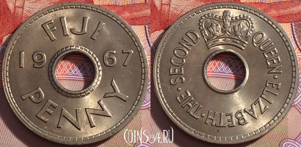 Монета Фиджи 1 пенни 1967 года, KM# 21, 094c-050