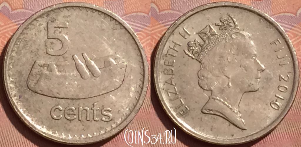 Монета Фиджи 5 центов 2010 года, KM# 119, 229l-075