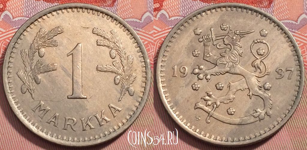 Монета Финляндия 1 марка 1937 года, KM# 30, 242-051
