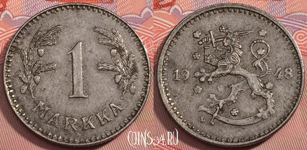 Монета Финляндия 1 марка 1948 года, KM# 30b, 242-040