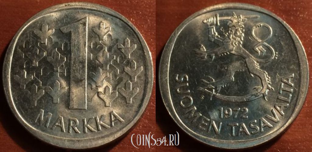 Монета Финляндия 1 марка 1972 год, см. сост., 49-141