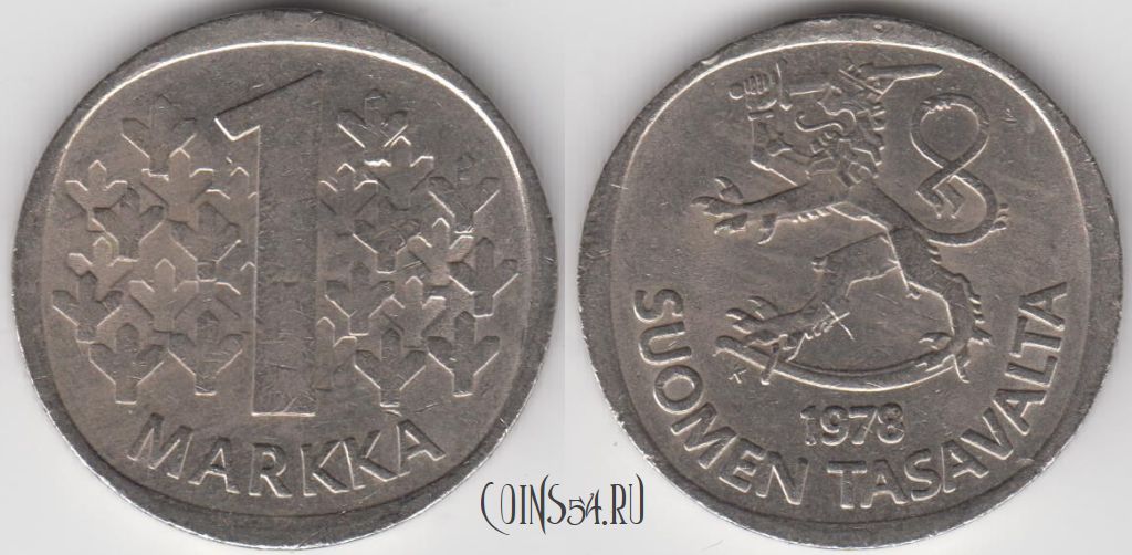 Монета Финляндия 1 марка 1978 год, KM 49a, 125-030