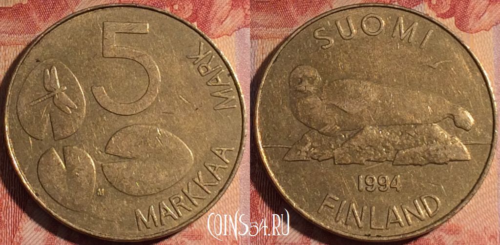 Монета Финляндия 5 марок 1994 года, KM# 73, 160a-024