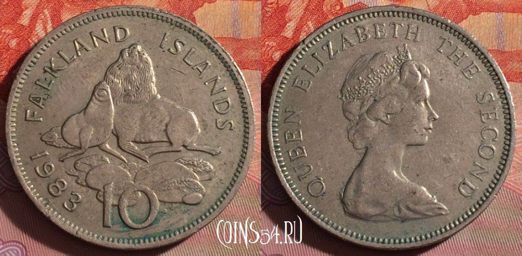 Монета Фолклендские острова 10 пенсов 1983 года, KM# 5.1, 109f-002