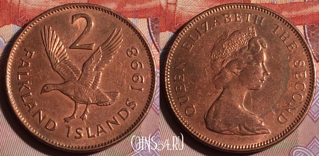 Монета Фолклендские острова 2 пенса 1998 года, KM# 3a, 244b-123