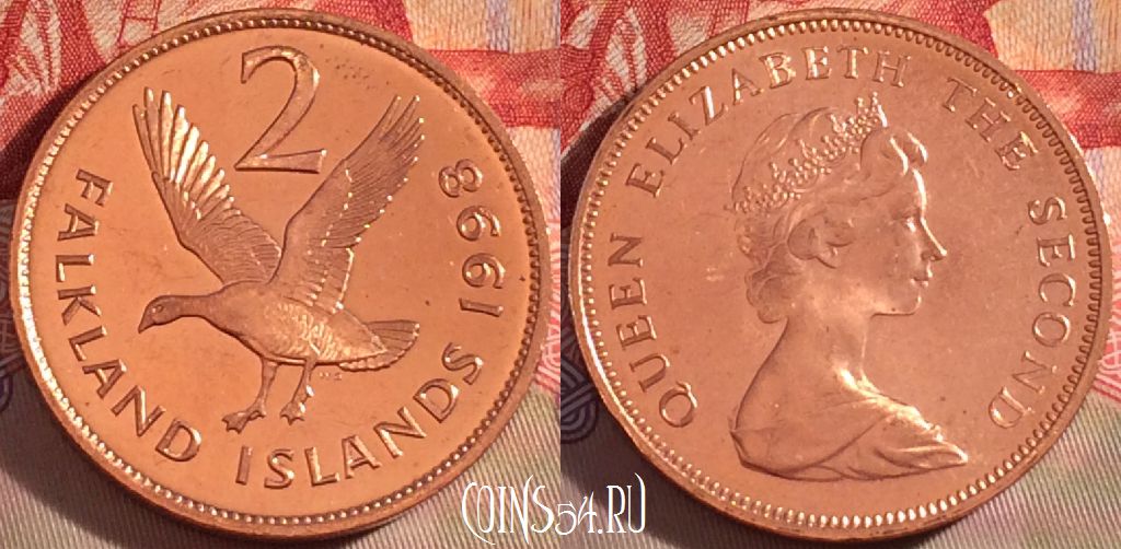 Монета Фолклендские острова 2 пенса 1998 года, KM# 3a, 269-059