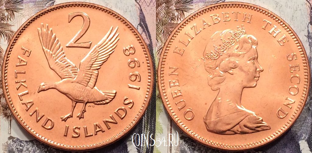 Монета Фолклендские острова 2 пенса 1998 года, KM# 3a, aUNC, 135-101