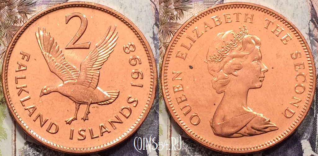 Монета Фолклендские острова 2 пенса 1998 года, KM# 3a, aUNC, 135-102