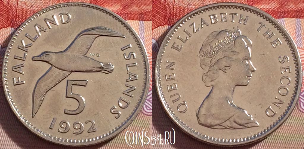 Монета Фолклендские острова 5 пенсов 1992 года, KM# 4.1, 095b-057