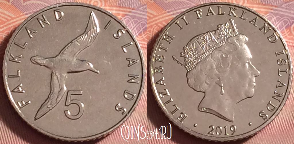 Монета Фолклендские острова 5 пенсов 2019 года, 307j-025