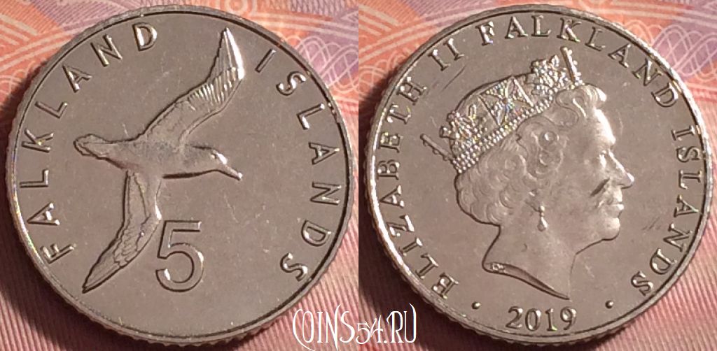 Монета Фолклендские острова 5 пенсов 2019 года, 310j-056