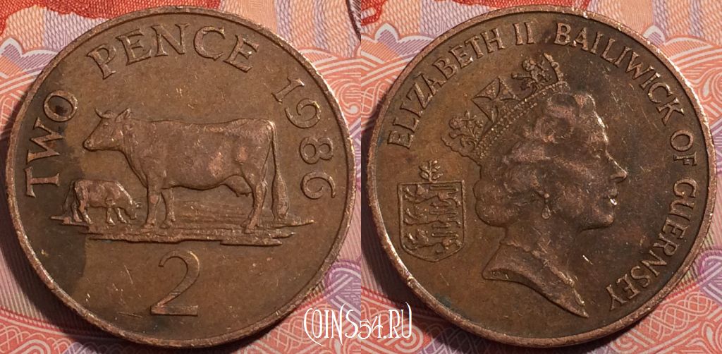 Монета Гернси 2 пенса 1986 года, KM# 41, a140-022