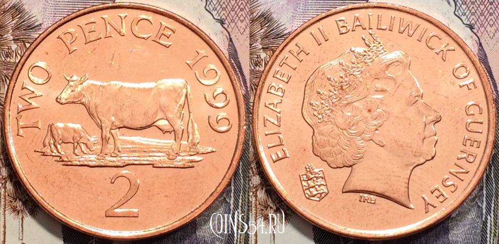 Монета Гернси 2 пенса 1999 года, KM# 96, 135-021