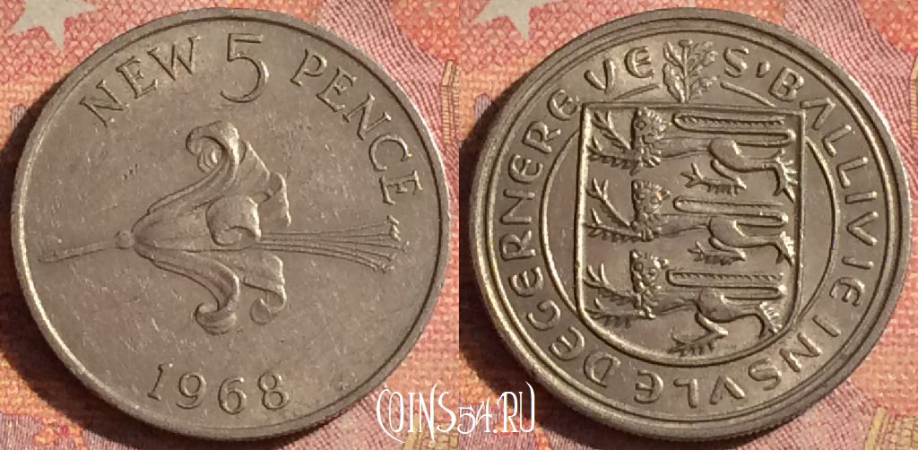Монета Гернси 5 новых пенсов 1968 года, KM# 23, 136i-134
