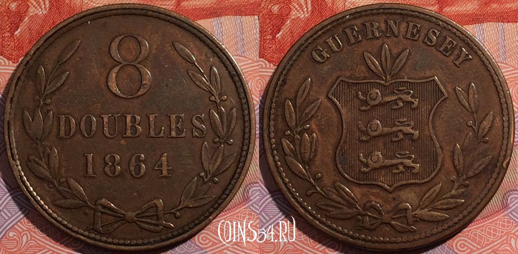 Монета Гернси 8 дублей 1864 года, KM# 7, a142-123