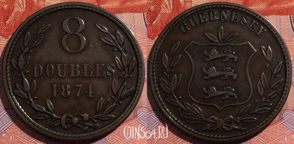 Монета Гернси 8 дублей 1874 года, KM# 7, a142-124