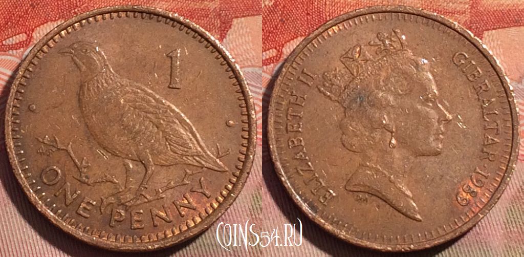 Монета Гибралтар 1 пенни 1989 года, KM# 20, 059b-087
