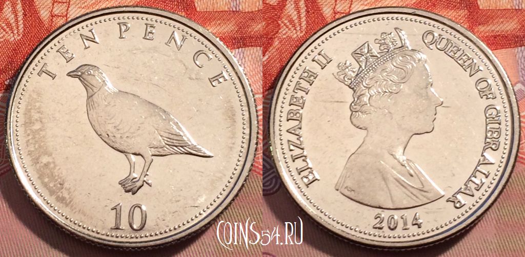 Монета Гибралтар 10 пенсов 2014 года, 248-006